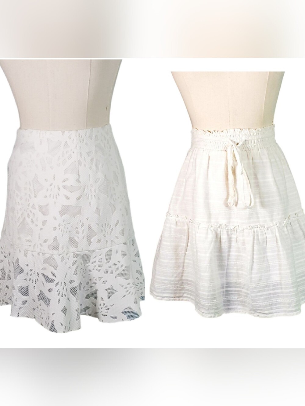Mini Skirt Duo American Eagle Outfitters White Tiered Lace Aqua Lace Ruffle Hem